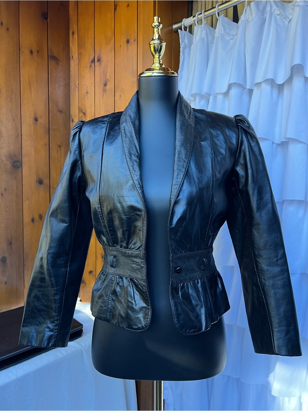 Wilson Vantage Black Leather Fitted Jacket with Peplum Accents
